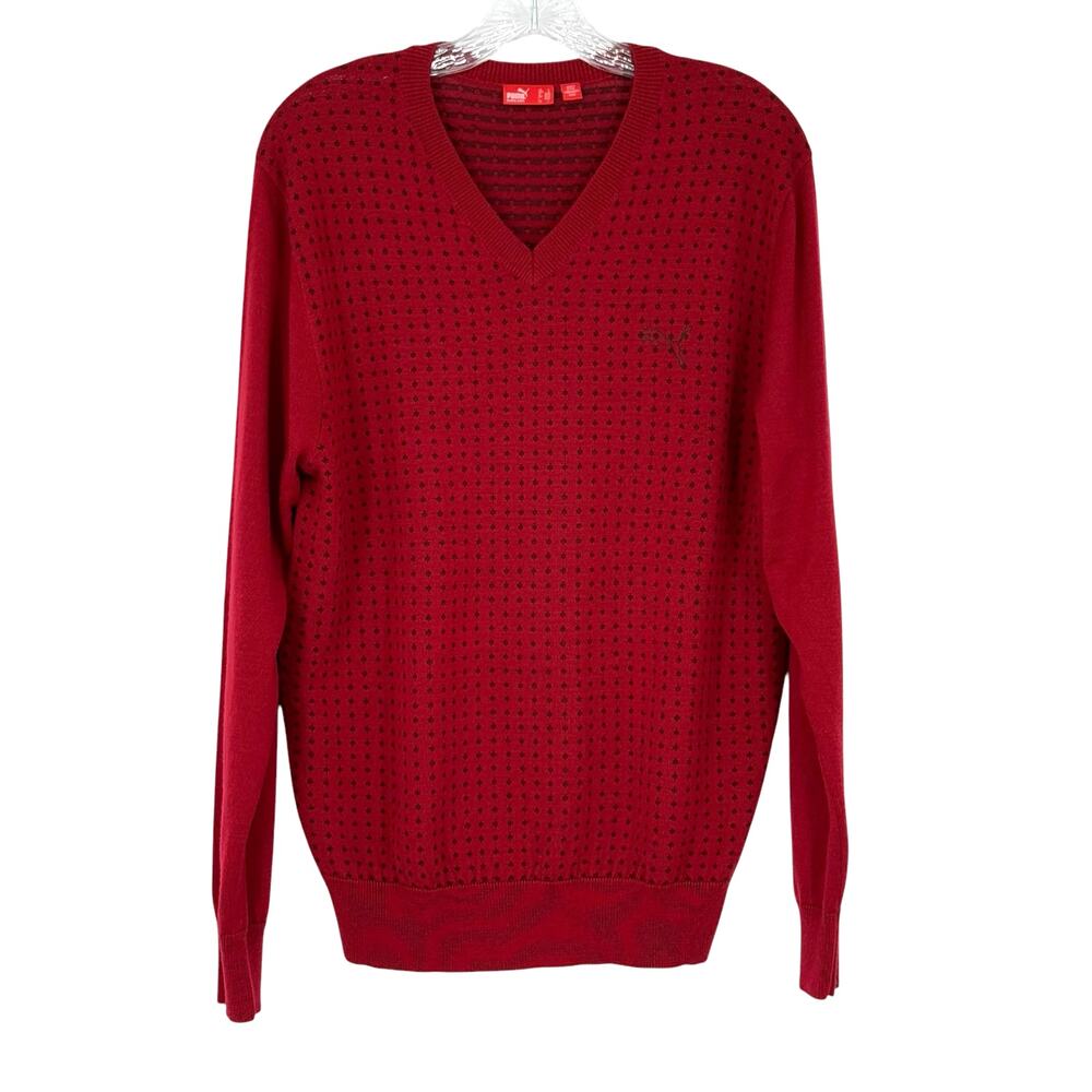 Puma Red V-neck Pullover Sweater Large Old Money Golf Athletic Classic Basic